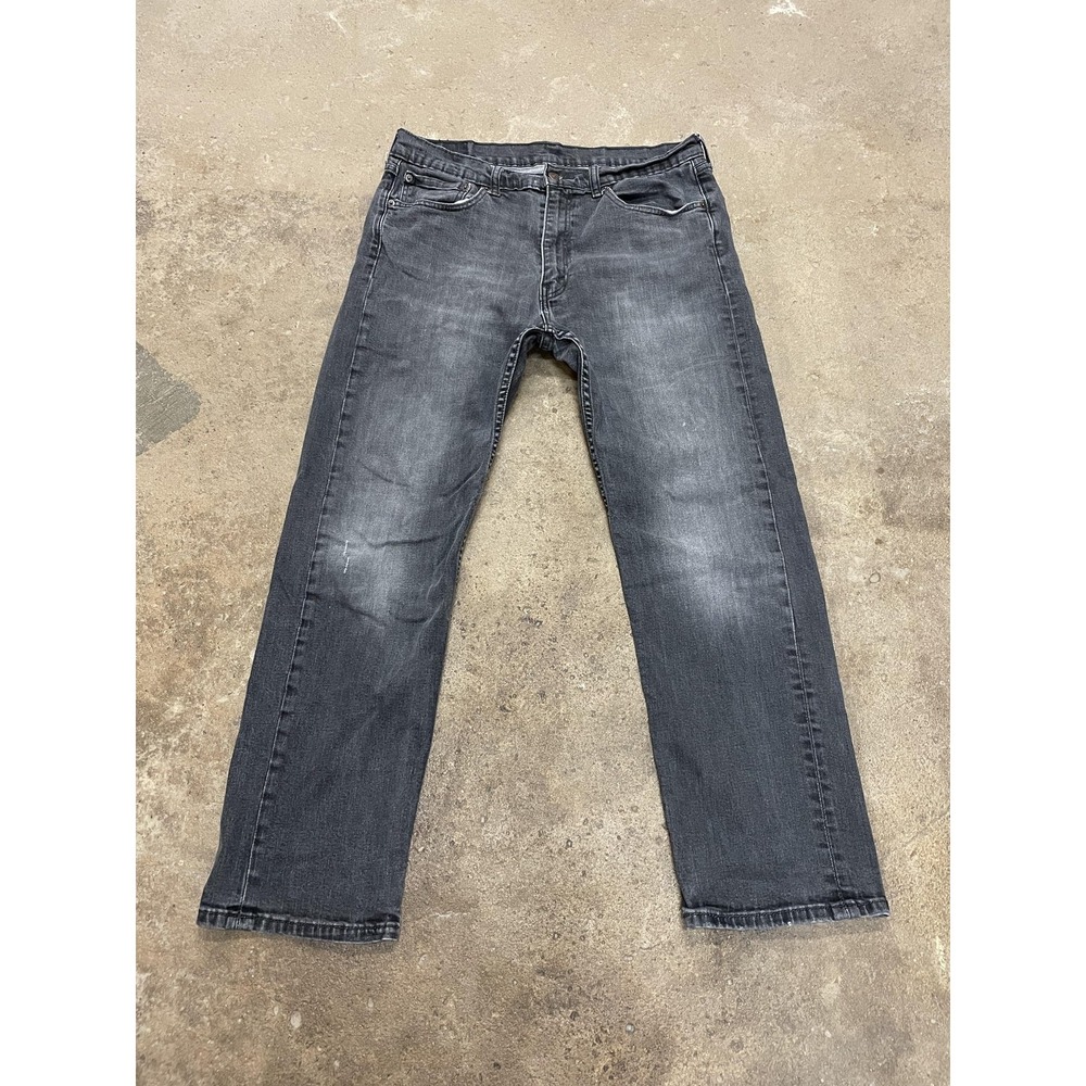 Levis 505 Jeans Mens 36x30 Gray Charcoal Stretch Denim Straight Leg Zip Fly